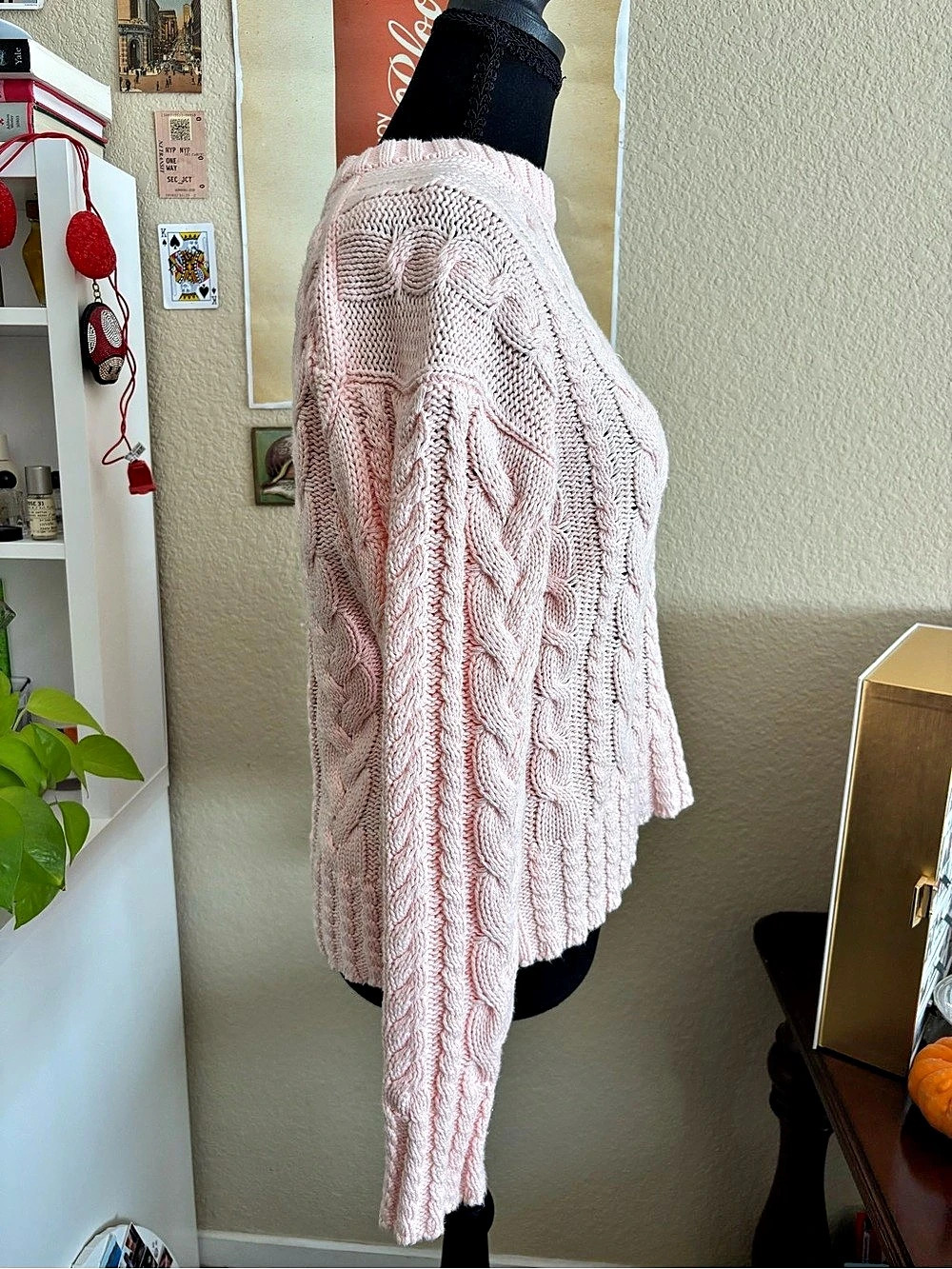 NWOT J.CREW Cable Knit Crewneck Sweater in Blush Pink Size XS - Picture 3 of 6
